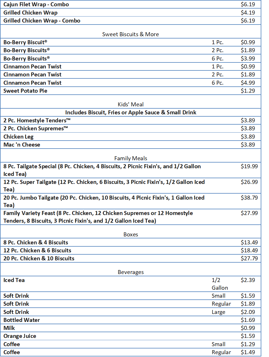 bojangles menu prices