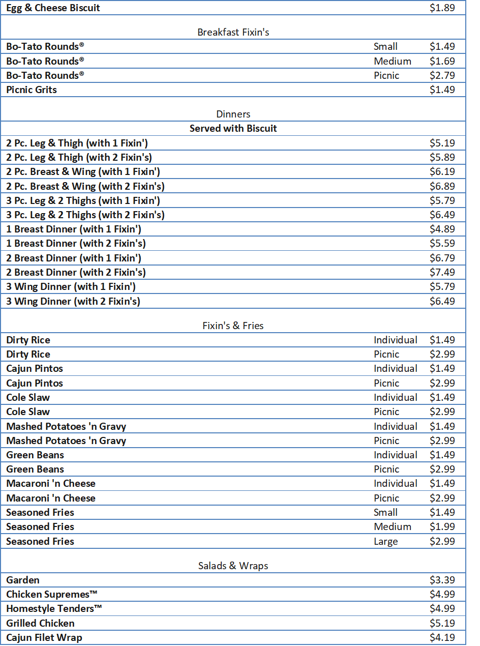 bojangles menu with prices
