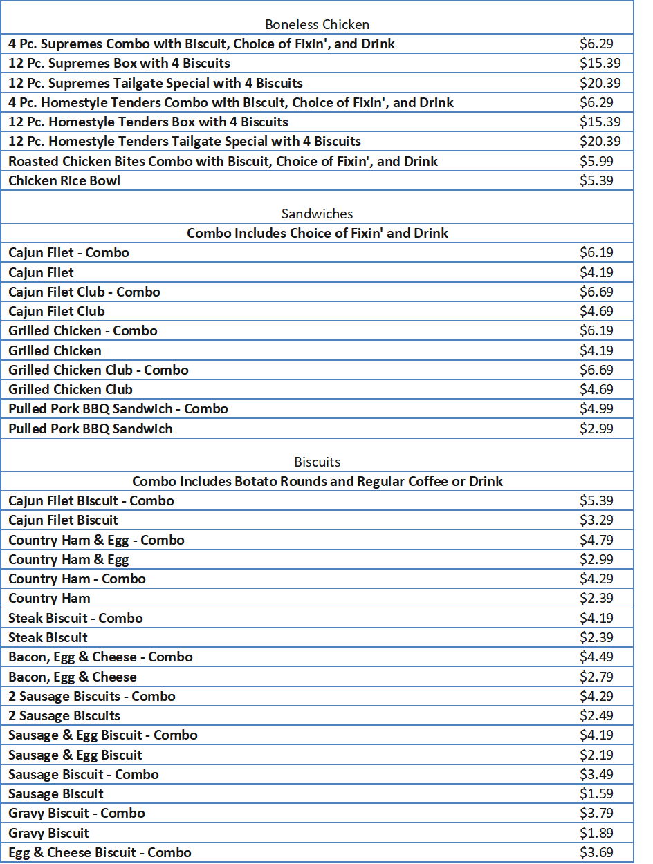 bojangles prices