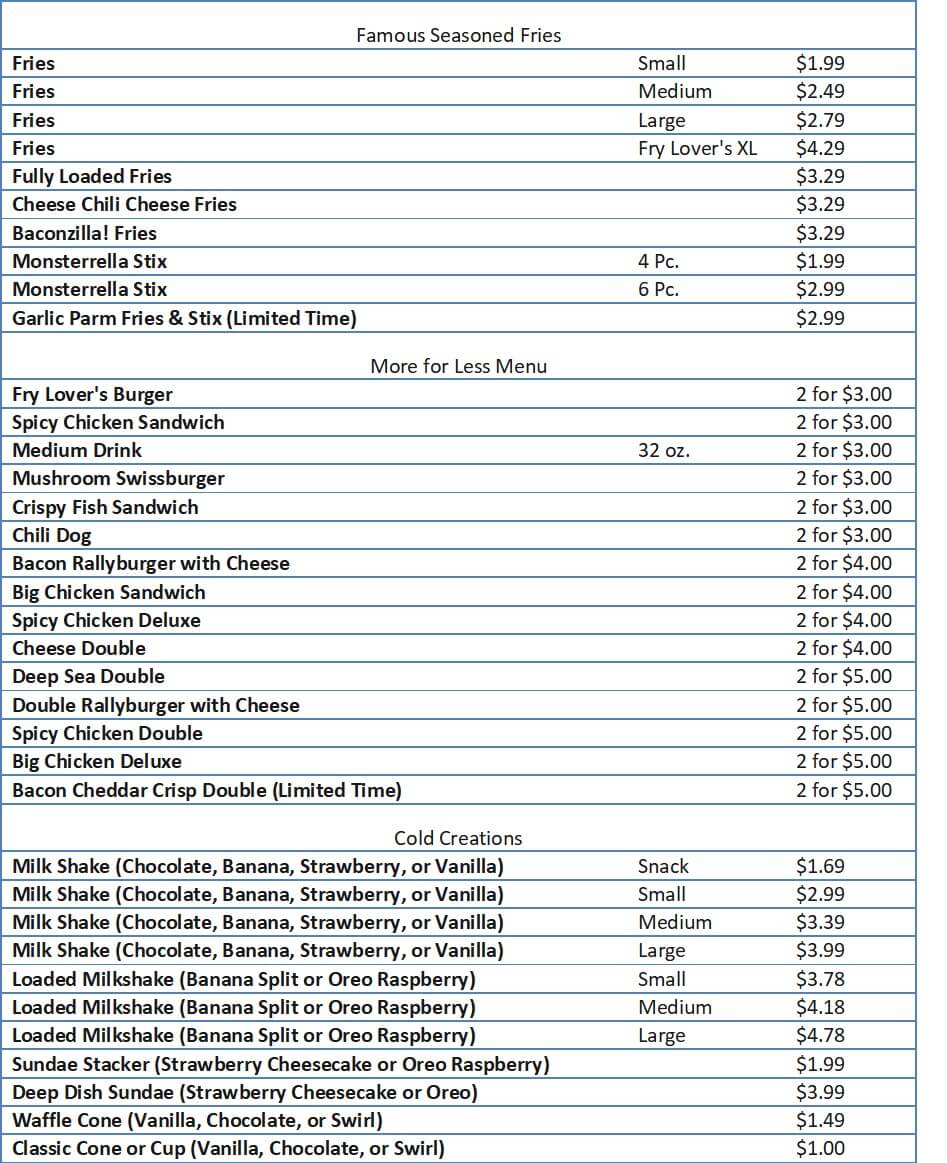 checkers menu prices
