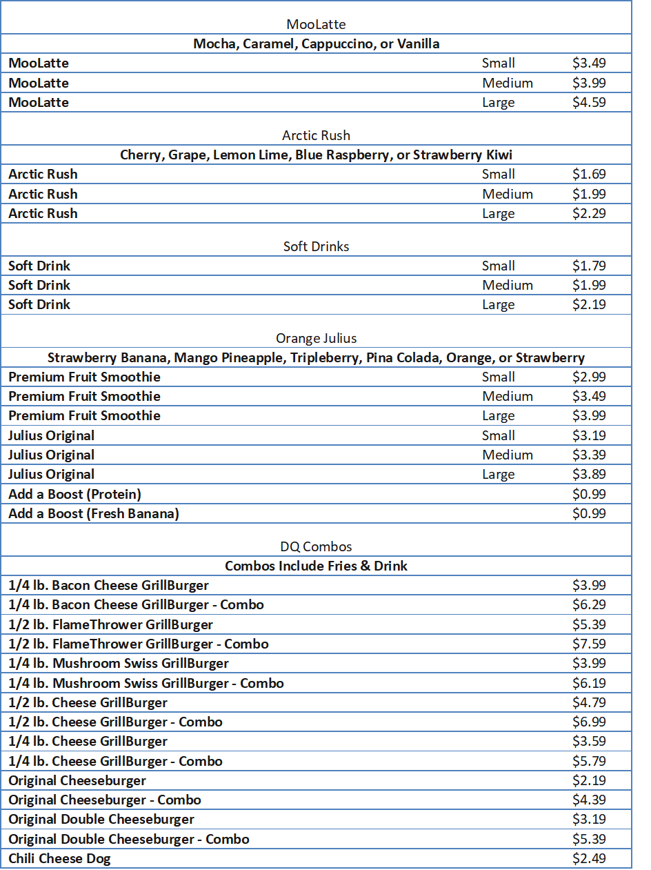 dairy queen prices