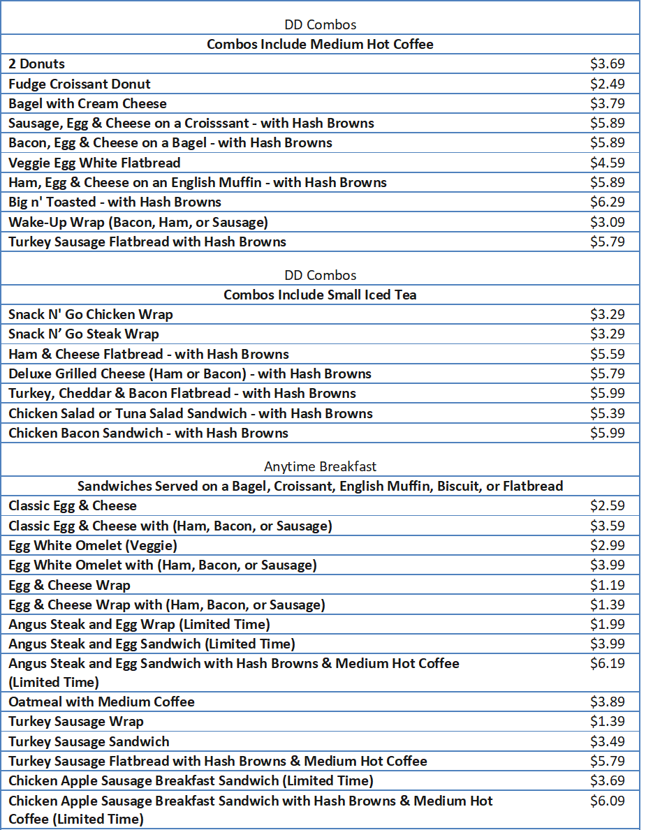 dunkin donuts prices