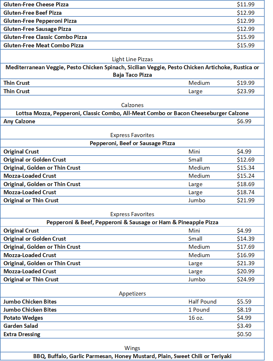godfather pizza menu prices