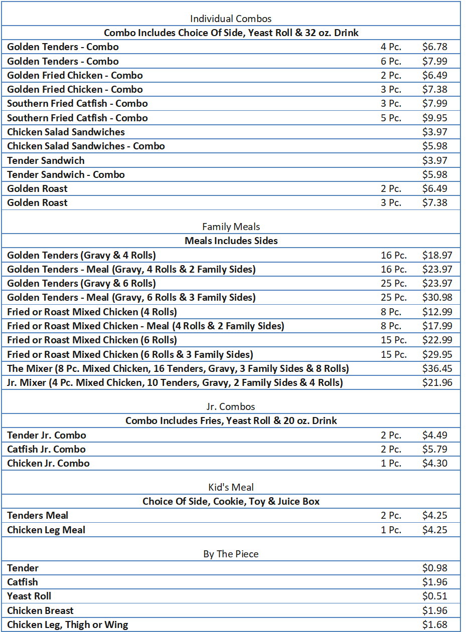golden chick menu prices