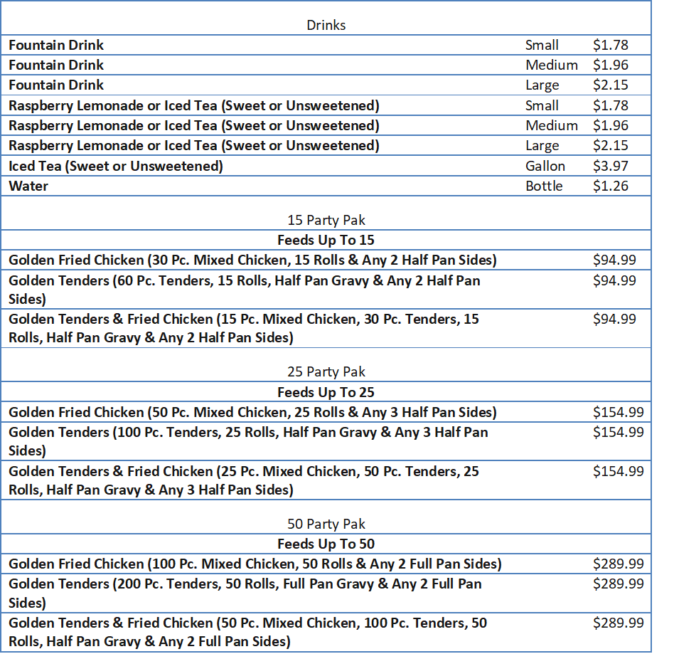 golden chicken menu with prices