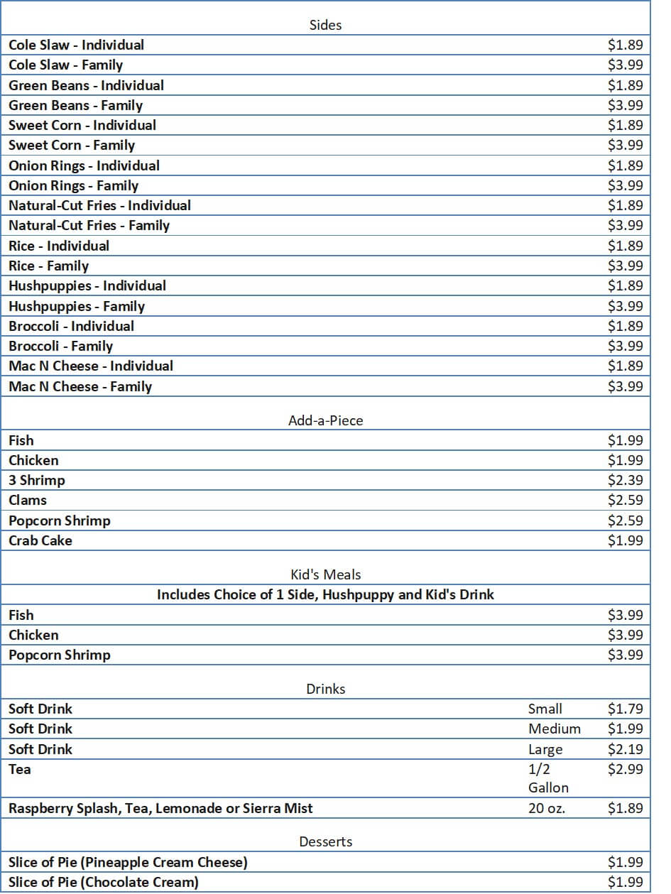 long john silver menu prices