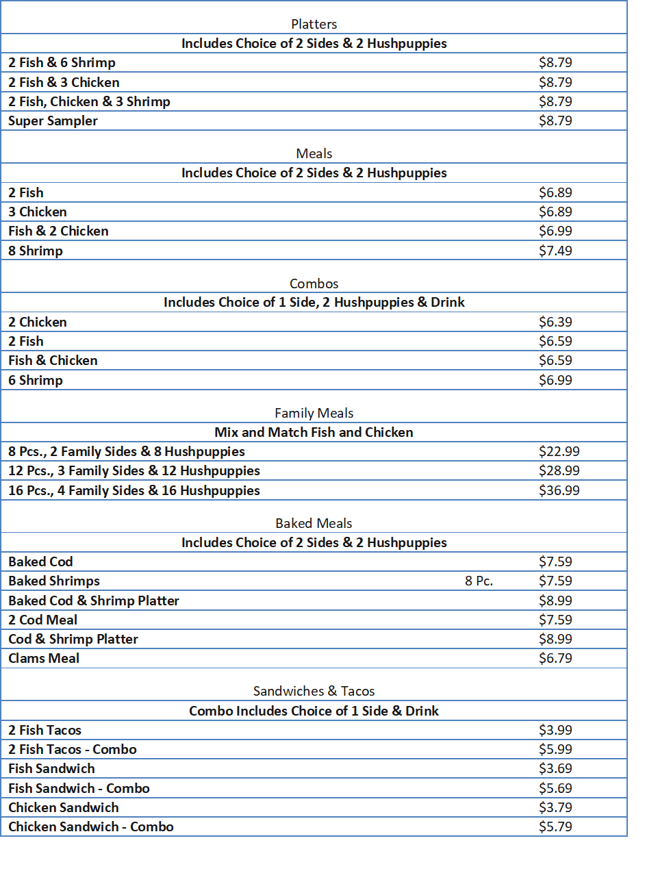 long john silvers menu