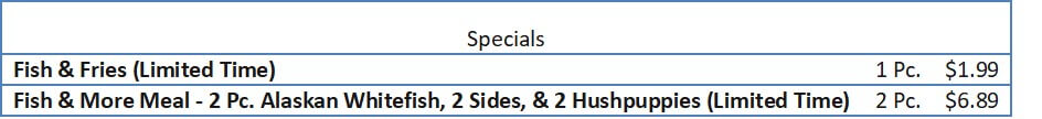 long johns menu