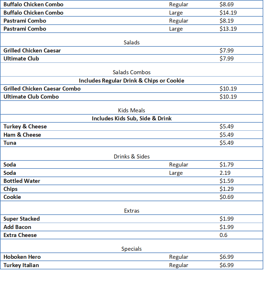 blimpies menu prices