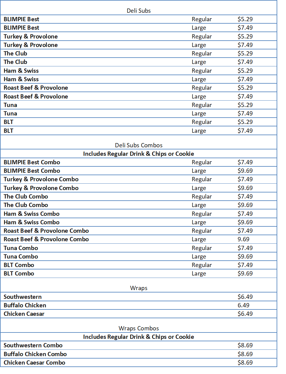 blimpies menu