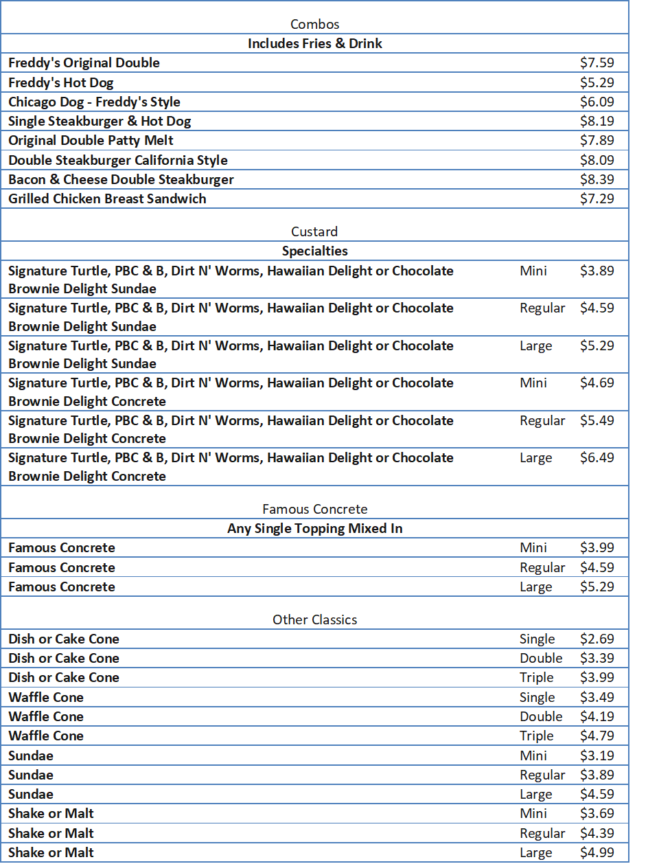 freddys menu prices