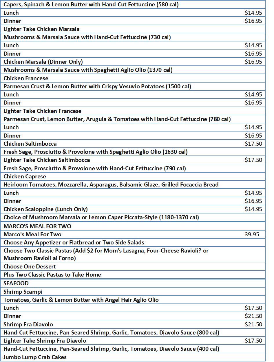 maggiano s menu with prices