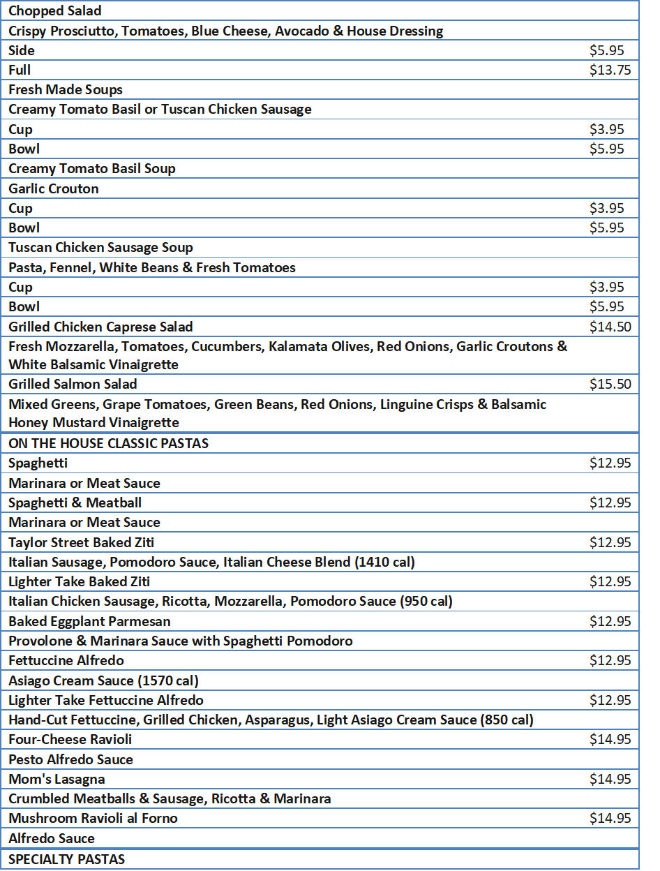 Maggiano Menu with Prices List) Free business ideas