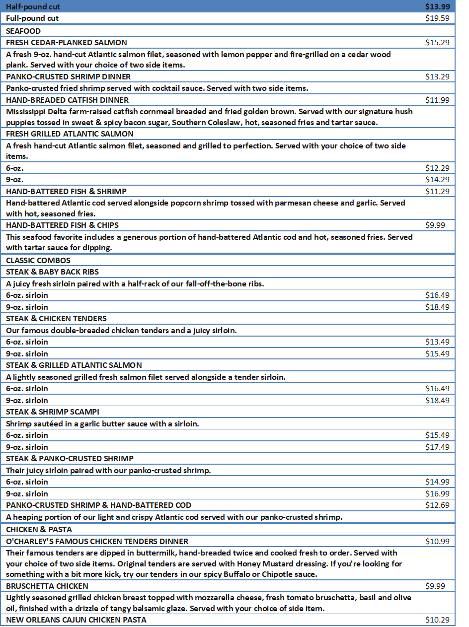 ocharleys menu prices