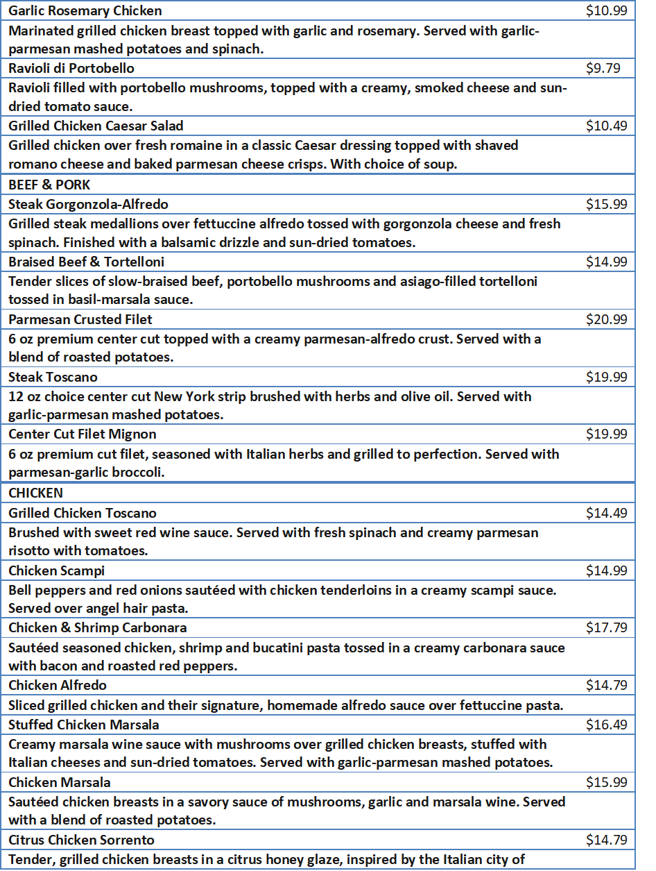 Olive Garden Menu Specials Briana Emmalyn