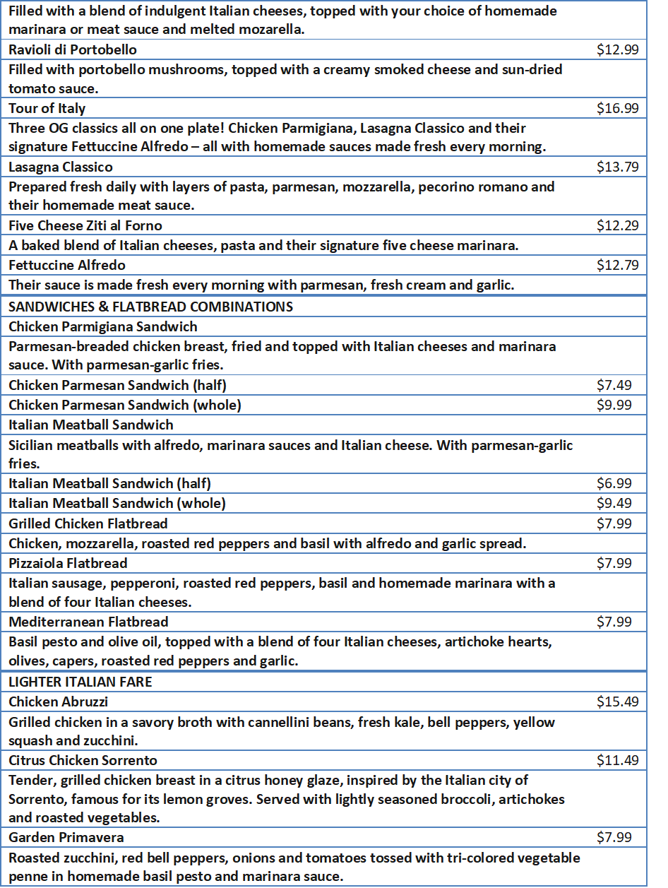 Olive Garden Menu With Prices Complete List Free Business Ideas